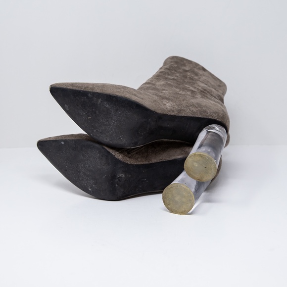 Jeffrey Campbell Lustful Suede Pointed Toe Lucite Sculptural Heel Ankle Booties - Picture 4 of 4